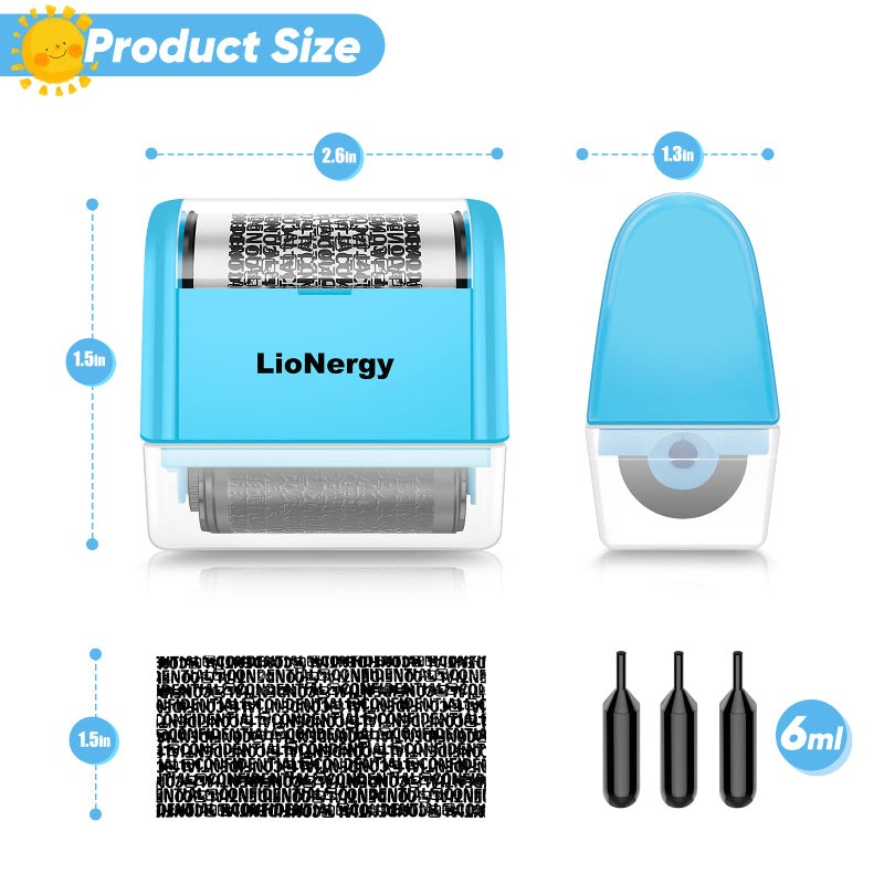 LioNergy Identity Protection Roller Stamp Roller Identity Theft Prevention Security Stamp with 3 Refills - Blue - Image 2